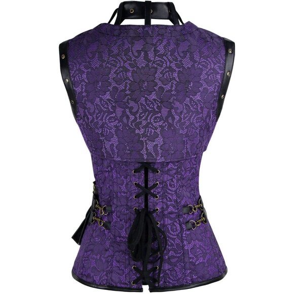 Women First Purple Steampunk Vintage Spiral Steel Boned Corset Bustier - Picture 3 of 7